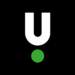 White U-shaped logo with green circle on a black background in 4K HD quality