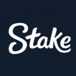 Stake logo in white script text on a dark blue background in 4K HD quality